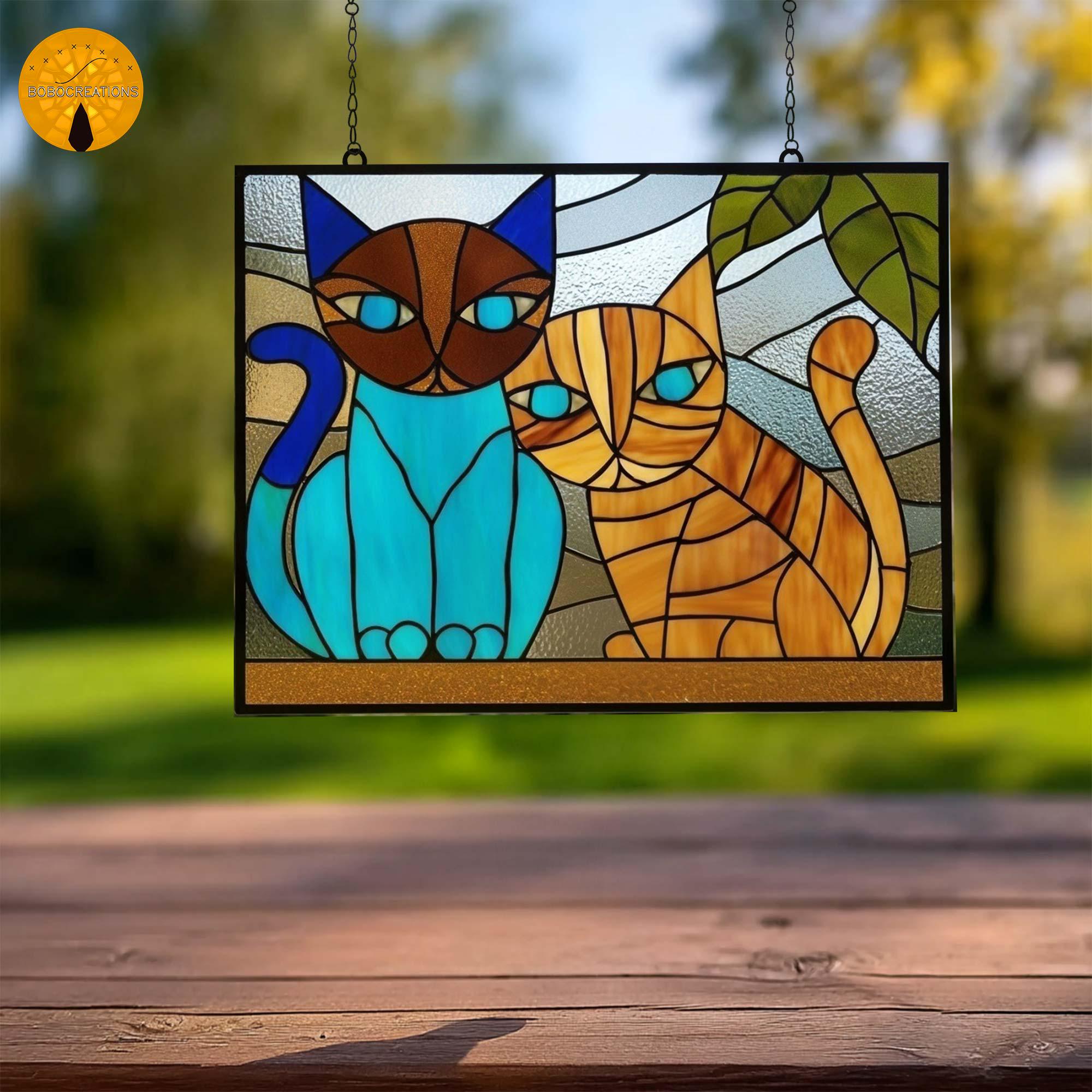 PNF37 Cat Stained Glass Pattern – Two Cats Design, Digital Template for ...