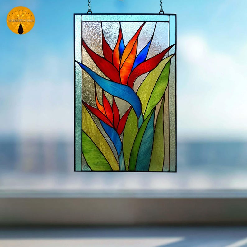 PNF202 Tropical Bird of Paradise Stained Glass Pattern Template for ...