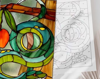 PB95 ヘビ ステンドグラス アート サンキャッチャー 毒蛇 リンゴ 蛇 蛇