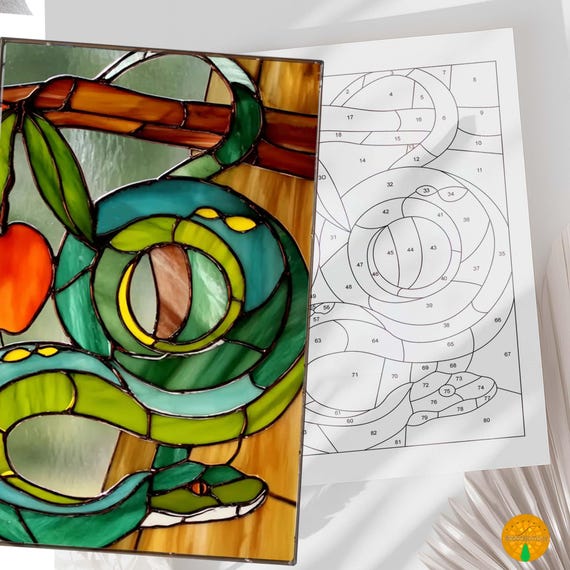 PB95 ヘビ ステンドグラス アート サンキャッチャー 毒蛇 リンゴ 蛇 蛇