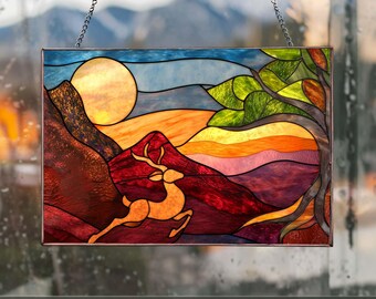 PB07 Reindeer Stained Glass Pattern Stained Glass Pattern filemountain panel pattern for DIY glass art