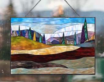 Stained glass Mount Rainier National Park landscapedigital file | svg, jpg, pdf download | mountain panel pattern for DIY glass art