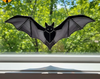 BB83 - Diseño de murciélago con patrón de vitral - Plantilla de arte en vidrio DIY con animales de Halloween