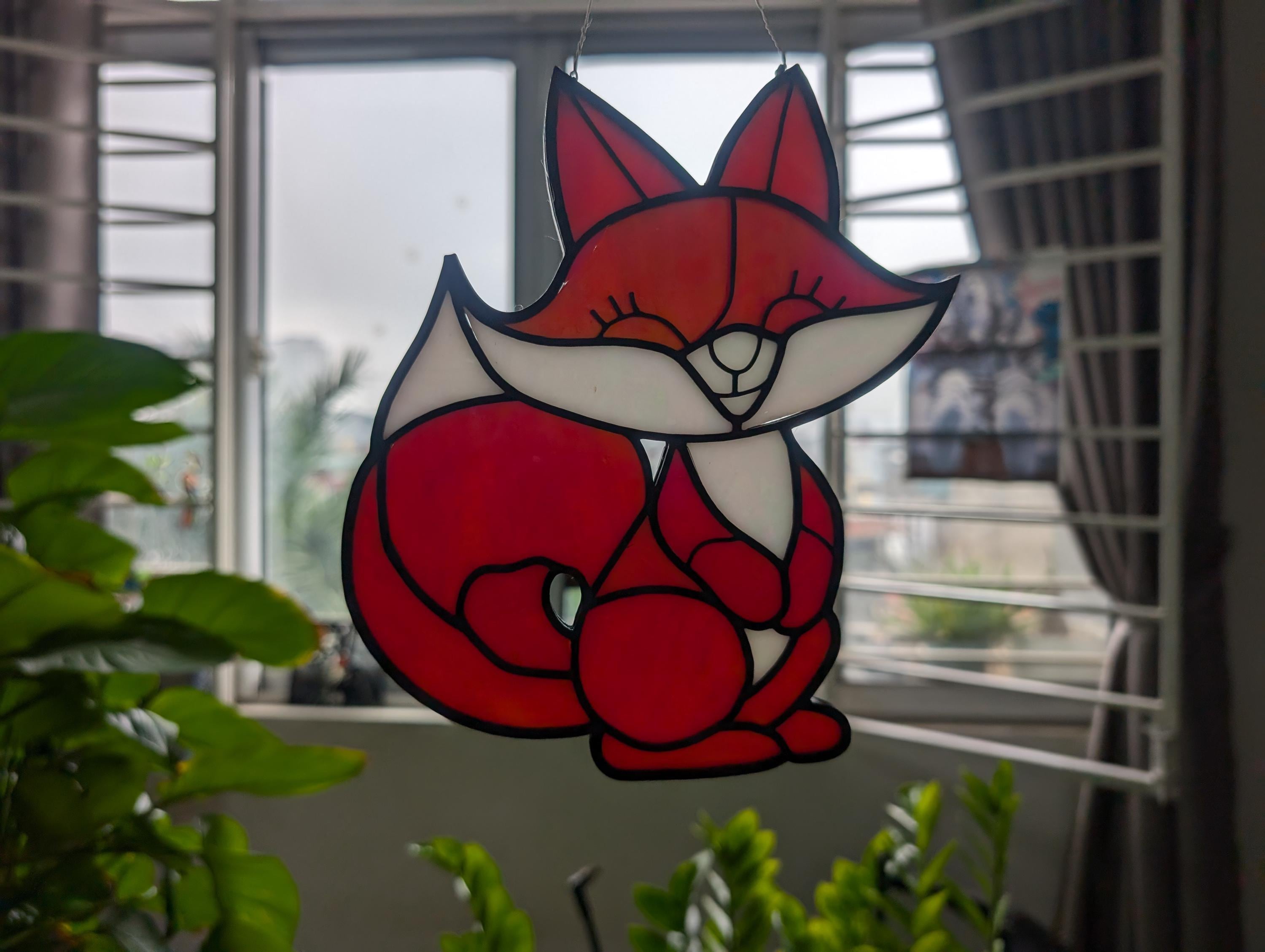 Red Fox with angels wings Stained Glass Night Light | Easter Gift | LED Decor window  Lamp, Night Light,Wall Decor  Gift for lover