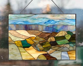Stained glass NP23  Yellowstone National Park Landscape digital file | svg, jpg, pdf download | mountain panel pattern for DIY glass art