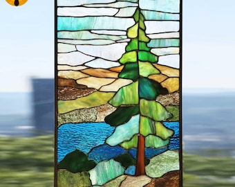 PNF154 Landscape Tree Stained Glass Pattern Template for Window and Home Decor