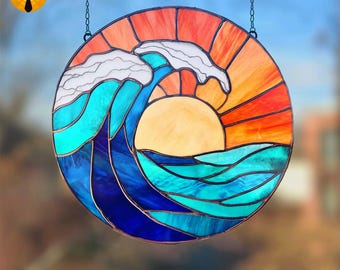 Digital Mosaic or Stained Glass Pattern - Sunset Wave • Resale