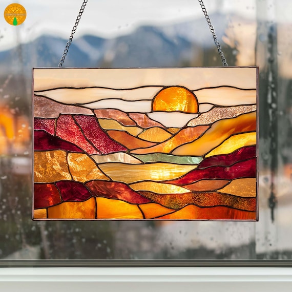 PB132 Desert Arizona Sunset Stained Glass Window Hangings
