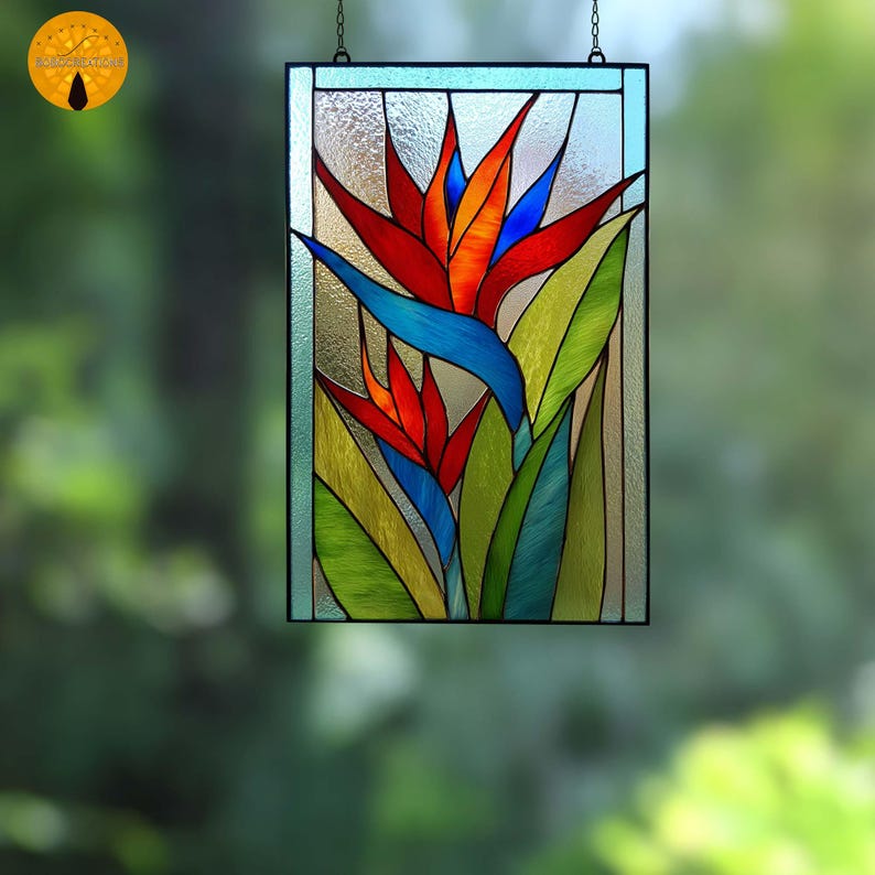 PNF202 Tropical Bird of Paradise Stained Glass Pattern Template for ...