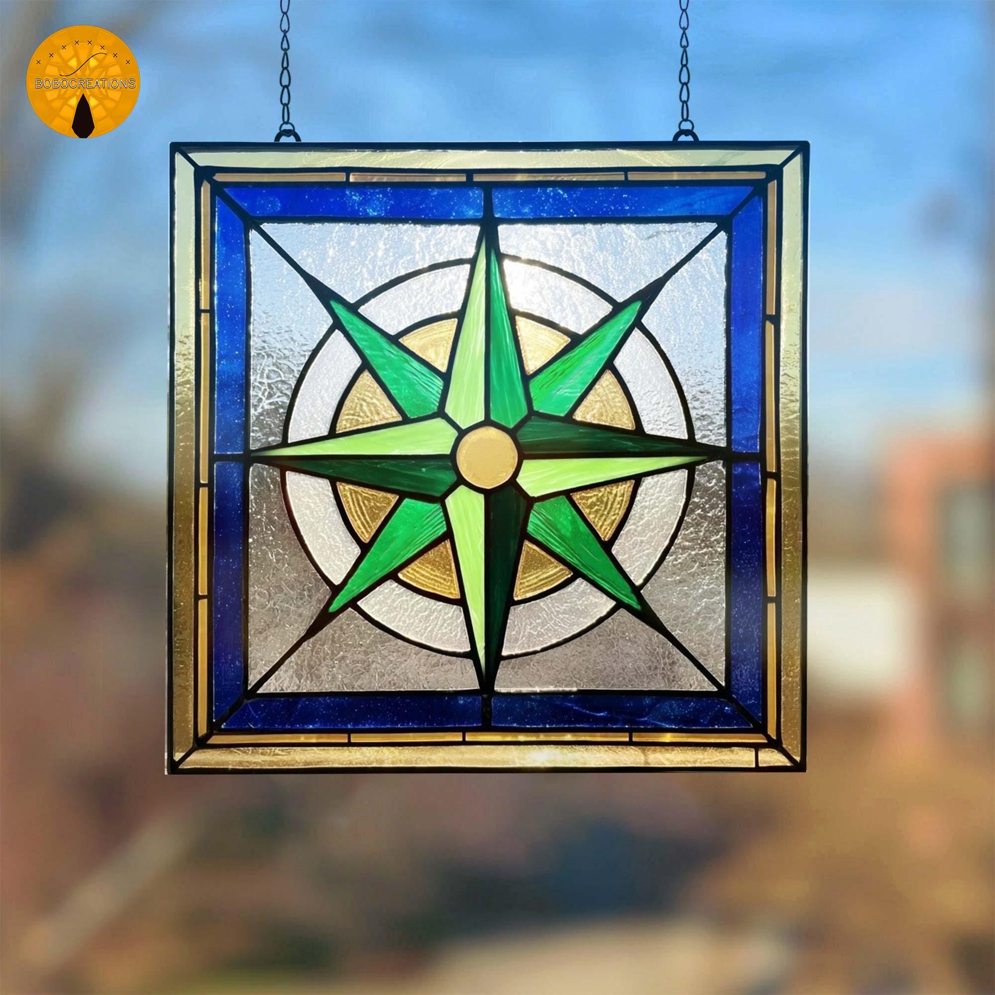 PNF16 Compass Rose Stained Glass Pattern – Nautical Tiffany Style ...