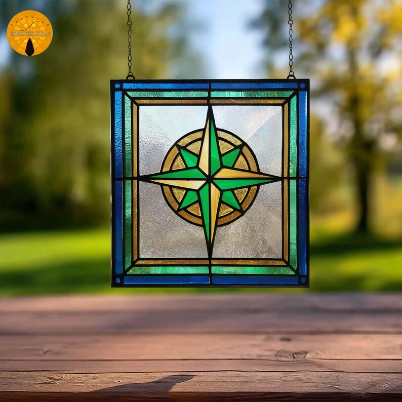 PNF40 Compass Rose Stained Glass Pattern – Nautical Star Design ...