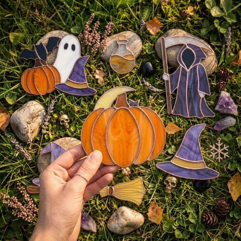 BBT600 Halloween Stained Glass Pattern Bundle, Witch Cat Ghost Pumpkin ...