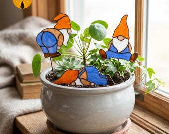 BBT154 Licenze commerciali BoboCreationsStore Gnomo da giardino in vetro colorato Divertente paletto per piante Decorazione per esterni Modello SVG