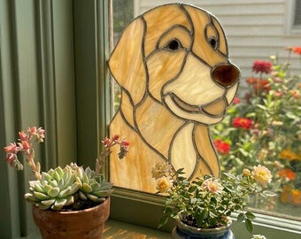 PB476 Golden Retriever Glass Window Corner Dog Suncatcher Window Pet ornament Memorial House Decor Window Wall Hanging Download Glass DIY