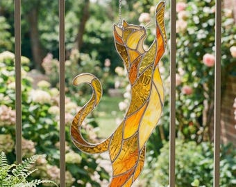 PB473 Cat Stained Glass Suncatcher Gift for Cat Lovers Cat Pet Memorial Gift for Celestial Decor Animal Download Glass DIY