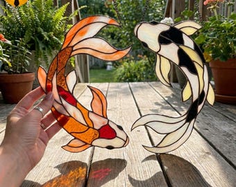 MT119 Gebrandschilderd glaspatroon koivissen, yin yang koi suncatcher ontwerp, Japanse vis raam hangend, doe-het-zelf Tiffany glaskunst pdf