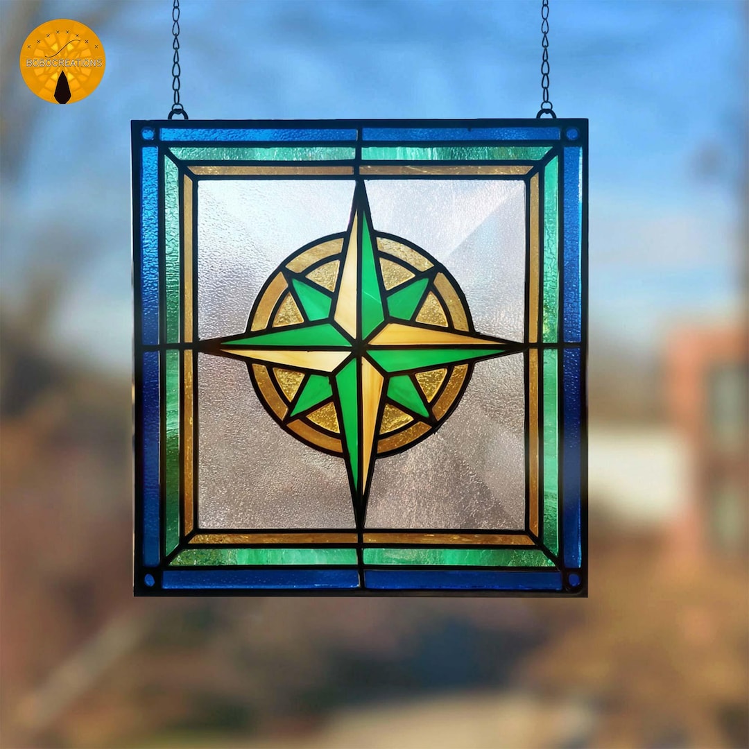 PNF40 Compass Rose Stained Glass Pattern – Nautical Star Design ...