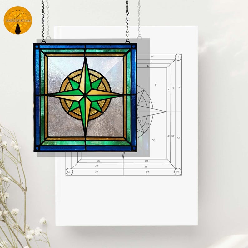 PNF40 Compass Rose Stained Glass Pattern – Nautical Star Design ...