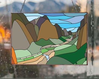 Stained glass Zion National Park   landscapedigital file | svg, jpg, pdf download | mountain panel pattern for DIY glass art