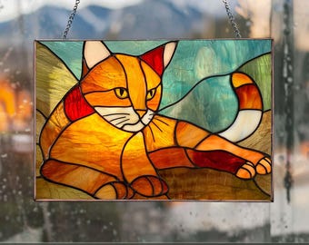 PB47 Stained Glass Pattern Cat Pet Stained Glass Pattern Home Decor Glass DIY Stained Glass home decor pattern Suncatcher  Decor Glass DIY