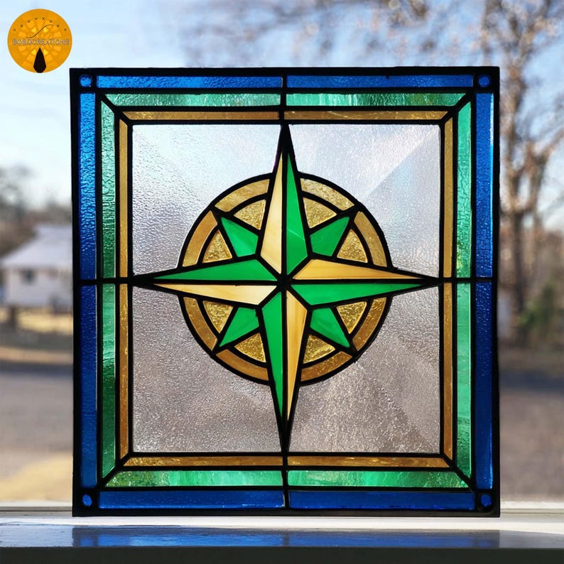 PNF40 Compass Rose Stained Glass Pattern – Nautical Star Design ...