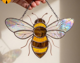 BBT118 Patrón de vidriera de abeja, atrapasol de abeja melífera SVG PNG PDF Archivo digital