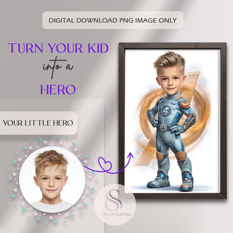 Gepersonaliseerd superheldenportret: aangepaste heldenkunst voor kinderen (digitale download) afbeelding 7