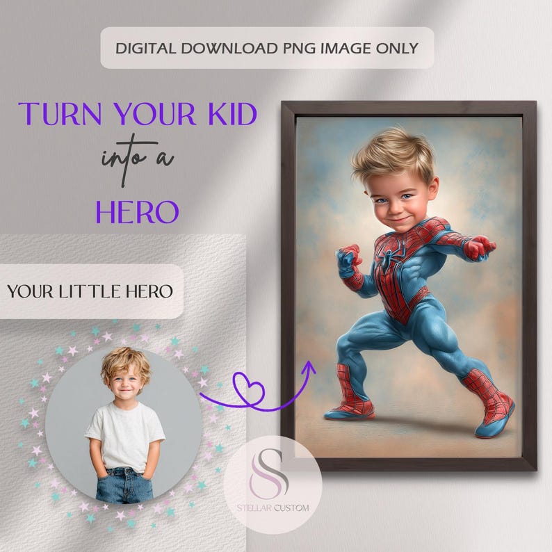 Gepersonaliseerd superheldenportret: aangepaste heldenkunst voor kinderen (digitale download) afbeelding 2