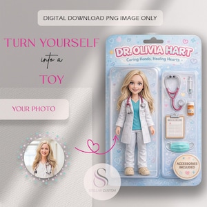 Niestandardowy portret figurki akcji: spersonalizowana grafika na pudełku z zabawkami (pobranie cyfrowe)