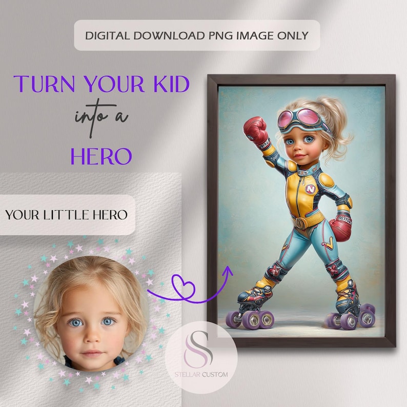 Gepersonaliseerd superheldenportret: aangepaste heldenkunst voor kinderen (digitale download) afbeelding 5