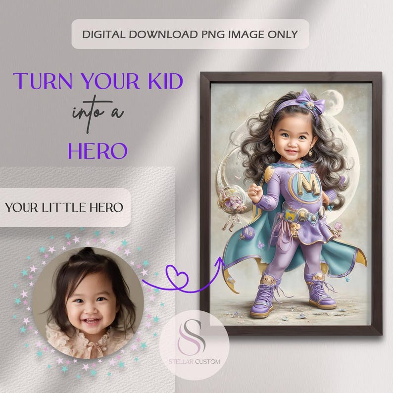 Gepersonaliseerd superheldenportret: aangepaste heldenkunst voor kinderen (digitale download) afbeelding 3