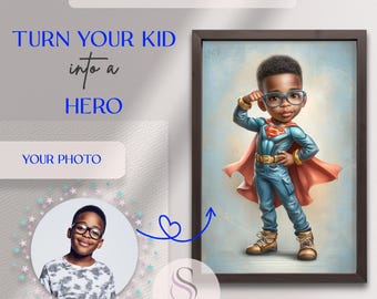 Ritratto personalizzato di un supereroe: disegno personalizzato per bambini (download digitale)
