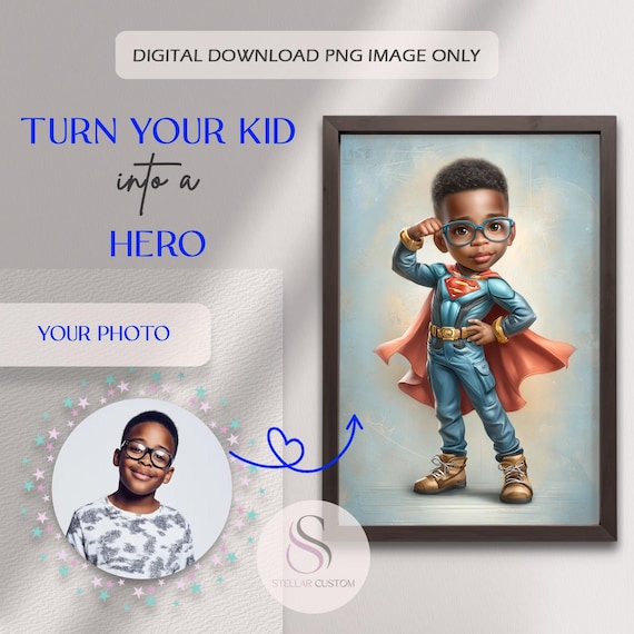 Personalized Superhero Portrait: Custom Kids Hero Art (Digital Download)