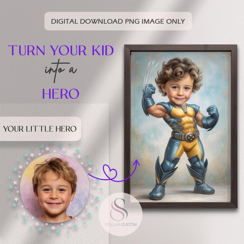 Gepersonaliseerd superheldenportret: aangepaste heldenkunst voor kinderen (digitale download) afbeelding 9
