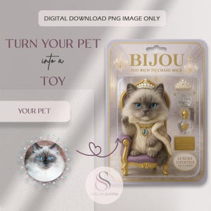 Custom Luxury Cat Action Figure Portrait from Photo, Personalized Digital Toy Box Starter Pack Gift, Funny Printable Pet Art for Owners