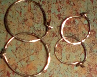 Hammered Sterling Hoop Earrings- Two pairs