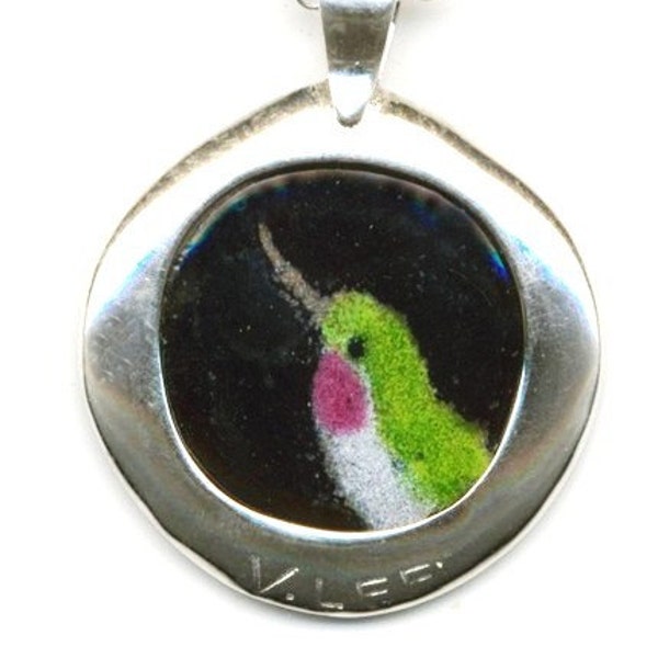 Hand Painted Enamel Jewelry Coin Pendant Hopeful Hummingbird  Dime Size