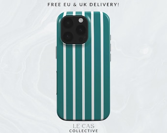 Green and white striped Phone Case | Iphone 16, 15, 14, 13, 12, 11 | Samsung | Summer iPhone case | Beachy phone case | stripy phone case