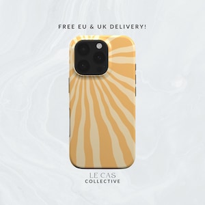 Yellow striped Sun Rays Phone Case | Retro case | summer phone case | Samsung, Google Pixel iPhone 16, 15, 14 13 pro, Max | Sun phone case