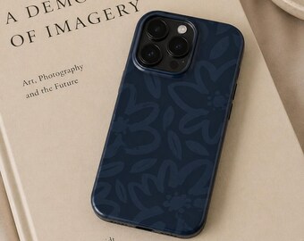 Navy Blue Floral Phone Case | iphone 16, 15, 14, 13, 12, 11, Samsung Galaxy | Chic phone case | blue simple phone case | Minimalist iPhone