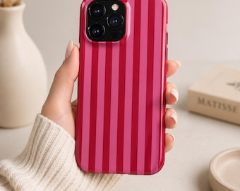 Vibrant red and pink stripe phone case | striped phone case | iPhone 17, 16, 15, 14, 13, 12 Pro, Samsung | Retro stripy phone case | Google