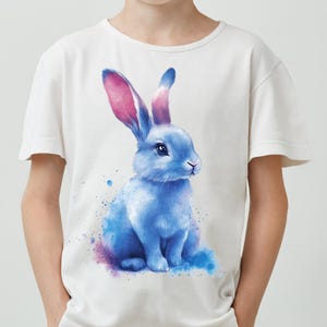 BLUE BUNNY Oster PNG Sublimation Spay Paint Art, Printable, Babyparty, Clipart, Osterkaninchen, rosa Ohren, Detailzeichnung, Pastell