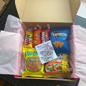 Noodle Snacks Gift Box- Party Platter- Catnip & Silvervine Organic Cat Toys and Magnets - Fake Food - Snacks - Pink Pastry Box - Handmade