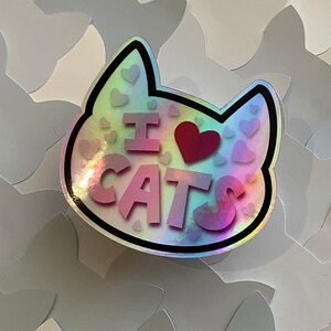 Holographic Sticker - I Heart Cats