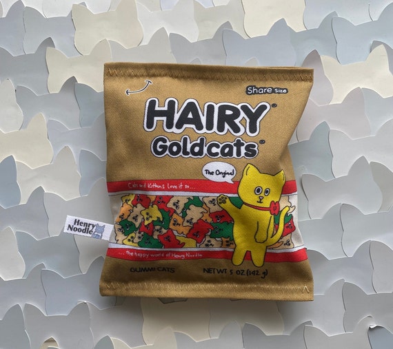 Hairy Gold Cats Gummi Cats - Crinkle Catnip & Silvervine Organic Cat Toy - Fake Food - Snacks - Junk Food