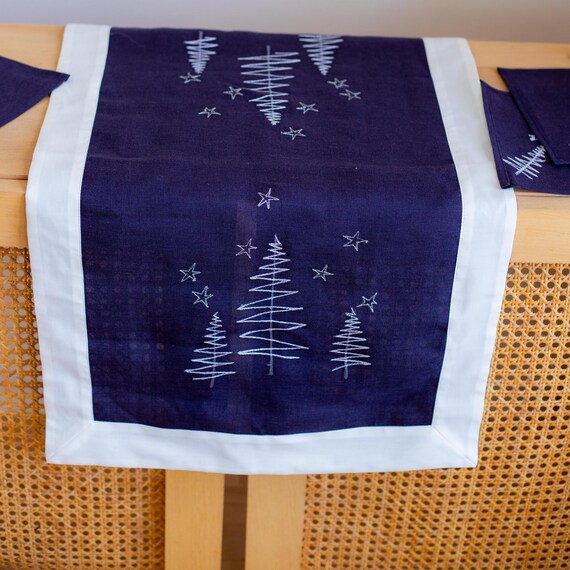 リネンナプキンセット、刺繍入りホリデーナプキン、手作りの冬の