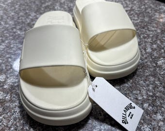 Billabong Ivory Platform Slides: Women's Size 10 Cream Beach Sandals