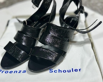 Sandalias de tiras de piel negra Proenza Schouler - Talla 8, tacón metalizado