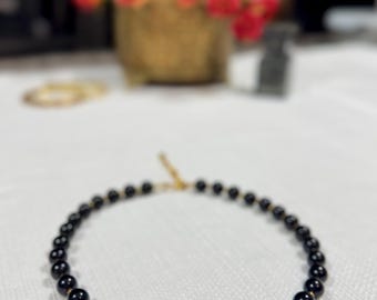 Monet Black Bead Necklace Gold Tone Adjustable Choker Vintage Costume Jewelry