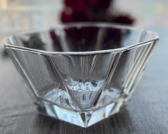 Cristal dArques France 24 Percent Lead Crystal Bowl Square Cut Vintage French Glass Dish